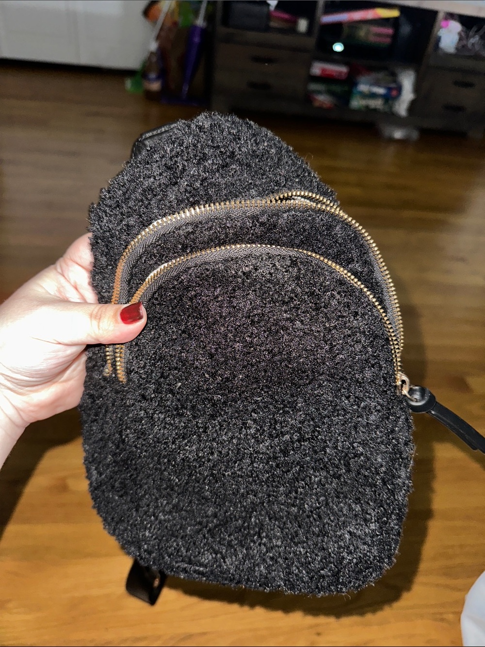 Black Faux Sherpa Mini One-Shoulder Backpack - Women's Bag